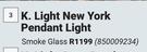 K.Light New York Pendant Light Smoke Glass