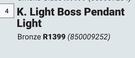 K.Light Boss Pendant Light Bronze