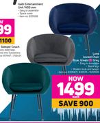 Luna Accent Chair Blue, Green Or Grey-Each