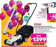 Ryobi 1200W Electric Lawnmower Plus 310W Electric Line Trimmer