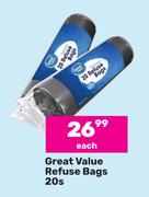 Great Value Refuse Bags-20's Pack Each