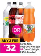 Sprite Zero, Coca Cola, No Sugar Or Coca Cola Light Assorted-For 2 x 2.25L