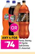 Fanta, Stoney Or Sprite Soft Drinks Assorted-For 4 x 2L