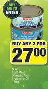Spar Light Shredded Tuna In Water Or Oil-2x170g