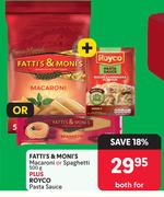 Fatti's & Moni's Macaroni Or Spaghetti 500g Plus Royco Pasta Sauce-Both For