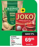 Illovo Brown Sugar 2Kg Plus Joko Tagless Teabags 100's-Both For