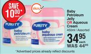 Purity Baby Petroleum Jelly Or Aqueous Cream 450ml- Each