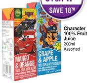 Character 100% Fruit Juice Assorted- For 6 x 200ml