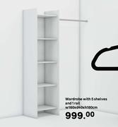 Wardrobe With 5 Shelves & 1 Rail W160 x D40 x H180cm