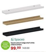 Spaceo Picture Ledge Shelf White W60cm x D10cm
