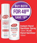 Lifebuoy Instant Hand Sanitizer Spray 120ml Plus Hand Sanitizer 100ml-Both For