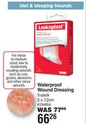 Leukoplast Waterproof Wound Dressing 5 Pack 5 x 7.2cm