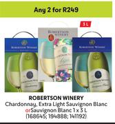 Robertson Winery Chardonnay, Extra Light Sauvignon Blanc Or Sauvignon Blanc-For Any 2 x 3Ltr