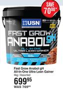 USN Fast Grow Anabol gH All In One Ultra Lean Gainer Assorted-4kg 