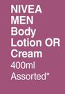 Nivea Men Body Lotion Or Cream Assorted-For 2 x 400ml