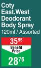 Coty East.West Deodorant Body Spray Assorted-120ml