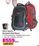 56cm Sports Backpack Red/Black-Each