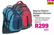  Bagmax Medium Backpack 3 Division 4825B-Each
