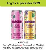 Absolut Berry Vodkarita Or Passionfruit Martini-For Any 2 x 4 x 300ml