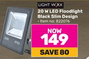 Lightworx 20W LED Floodlight Black Slim Design