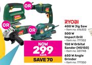Ryobi 400W Jig Saw Or 500W Impact Drill Or 150W Orbital Sander HS150 Or 650W Angle Grinder-Each