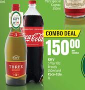 KWV 3 Year Old Brandy 750ml & Coca Cola 1L-Per Combo