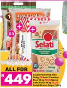 Tastic Parboiled Rice 10Kg+Aunt Caroline Rice 10Kg+Sasko Cake Flour 10Kg+Selati Brown Sugar 10Kg-All