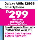 2 x Samsung Galaxy A05a 128GB Smartphone-Red Flexi 160 & Promo 1GB Data