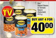 0 Koo Baked Beans In Tomato Sauce-4x410g