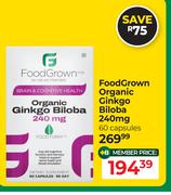 Food Grown Organic Ginkgo Biloba 240mg-60 Capsules