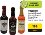 Toscello Aromatic Original, Ginger Or Orange Herbal Bitters-250ml Each