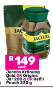 Jacobs Kronung  Gold Or Origins Jar 200g Or Refill Pouch 230g-Each