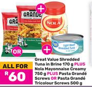 Great Value Shredded Tuna In Brine 170g Plus Nola Mayonnaise Creamy 750g-For All