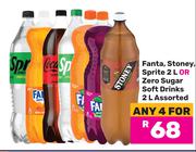 Fanta, Stoney, Sprite 2Ltr Or Zero Sugar Soft Drinks 2Ltr Assorted-For Any 4