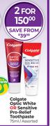 Colgate Optic White Or Sensitive Pro Relief Toothpaste Assorted-For 2 x 75ml