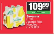 Savanna 0.0% Non Alcoholic Free Handies-6 x 330ml