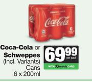 Coca Cola Or Schweppes Cans-6 x 200ml
