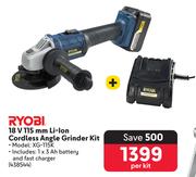 Ryobi 18V 115mm Li-Ion Cordless Angle Grinder Kit 438544-Per Kit