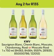 KWV Sauvignon Blanc, Chenin Blanc, Moscato, Chardonnay, Rose Or Moscato Rose-For Any 2 x 750ml