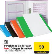 Files 2-Pack Ring Binder With Free 20-Pages Exam Pad 193540-Per Bundle