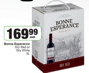 Bonne Esperance Dry Red Or Dry White-5L Each