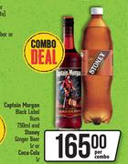 Captain Morgan Black Label Rum 750ml & Stoney Ginger Beer 1L Or Coca Cola 1L-Per Combo
