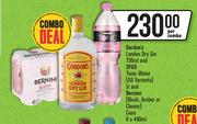 Gordon's London Dry Gin 750ml & Spar Tonic Water 1L & Bernini(Blush,Amber Or Classic) Cans 6x440ml-C
