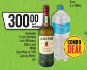 Jameson Triple Distilled Irish Whisky 750ml & Spar Sparkling Or Still Spring Water 1.5L-Per Combo