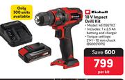 Einhell 18V Impact Drill Kit 4513927K2-Per Kit