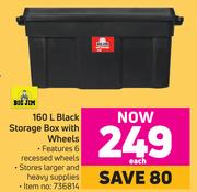 Big Jim 160L Black Storage Box With Wheels-Each