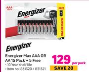 Energizer Max AAA Or AA 15 Pack + 5 Free-Per Pack