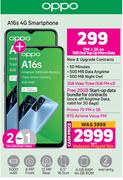 2 x Oppo A16s 4G Smartphone-On 1GB Red Top Up More Data + On Promo 70