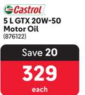 Castrol 5L GTX 20W-50 Motor Oil-Each