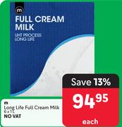 M Long Life Full Cream Milk-6 x 1L Each